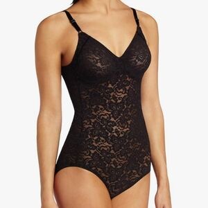 Women's Bali Black Lace Shapewear Bodysuit size 34DD NWT